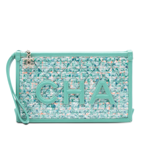 Chanel Handbags - Pre-Loved Chanel Tweed PVC Logo Clutch